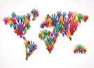 World map with human hands World map with human hands