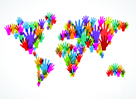 World map with human hands World map with human hands