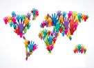 World map with human hands