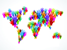 World map with human hands World map with human hands